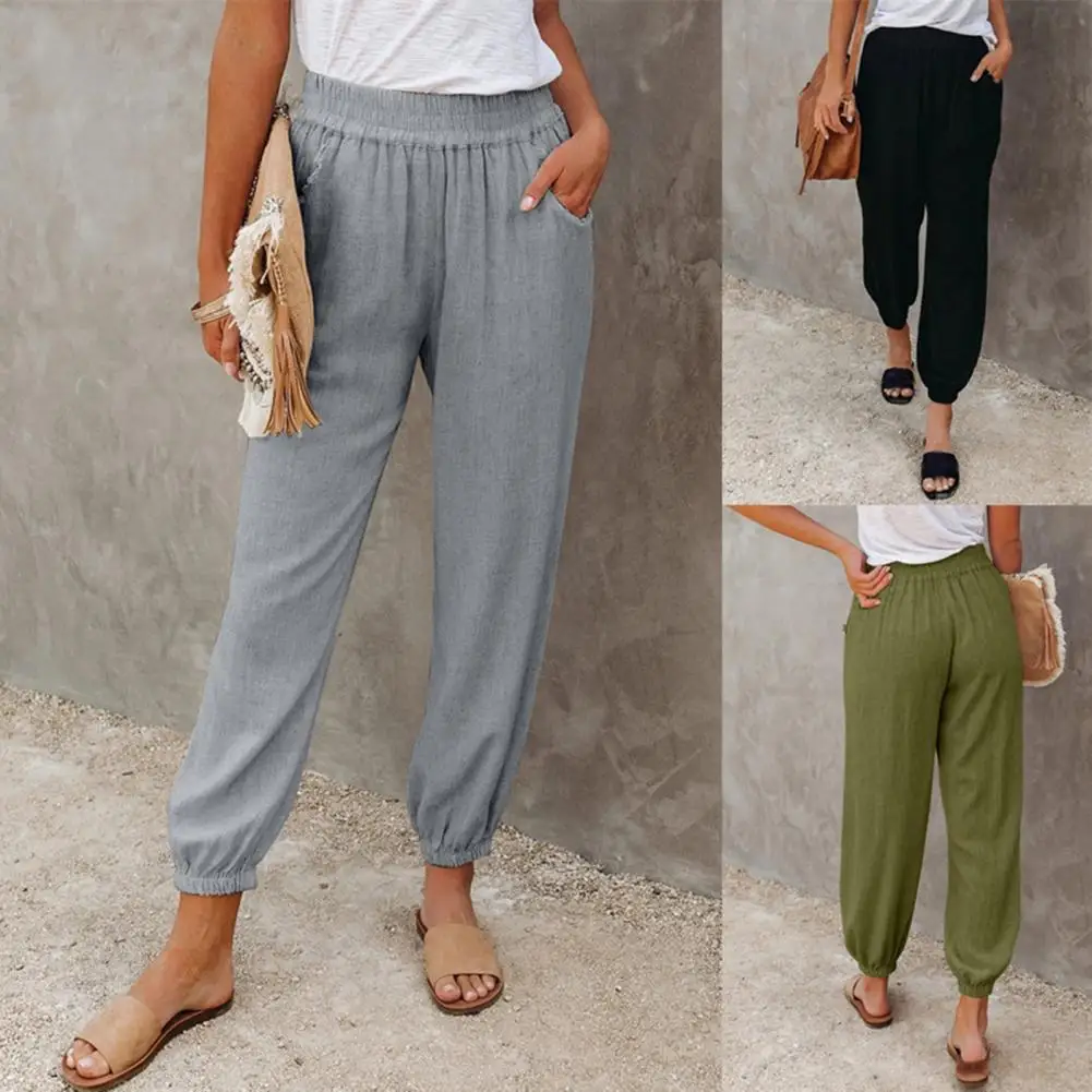 

75% HOT SALES!! Ninth Pants High Waist Ankle Tied Casual Women Elastic Waistband Pockets Ankle Length Trousers for Spring/Summer