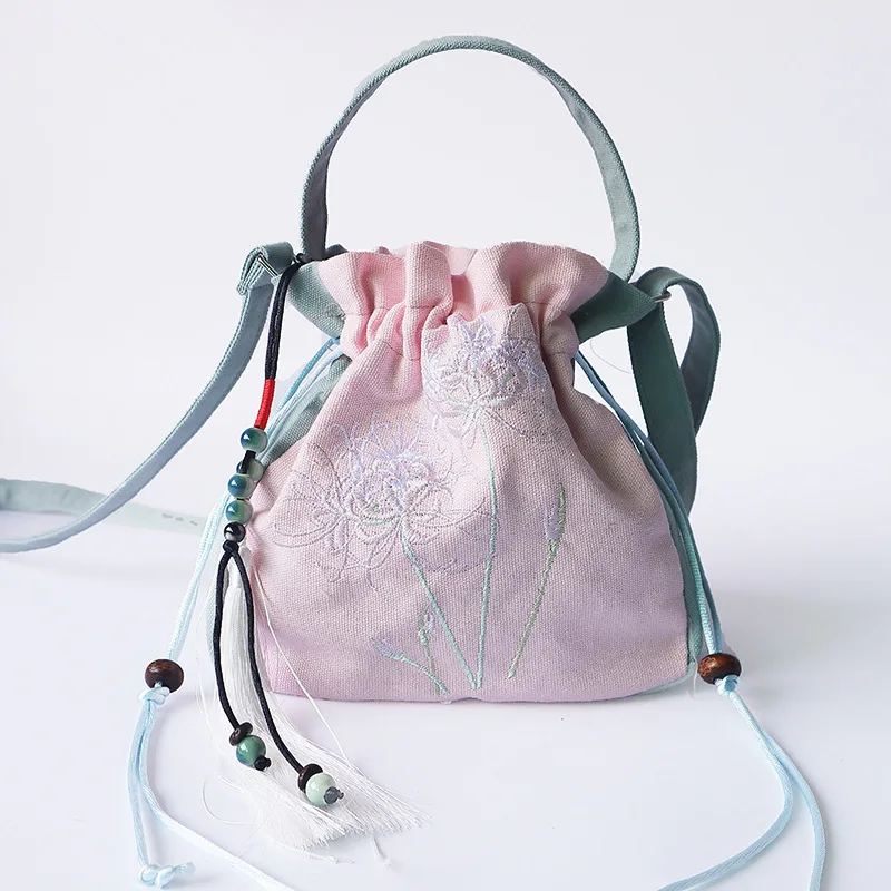 

Canvas Floral Tassels Women's Small Drawstring Bag Female Money Pouch Phone Package Bolso Bolsa Feminina for Teenagers Girls