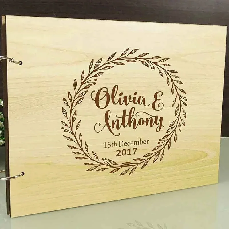 Пользовательская Гостевая книга деревенская Свадебная фотоальбомы деревянная