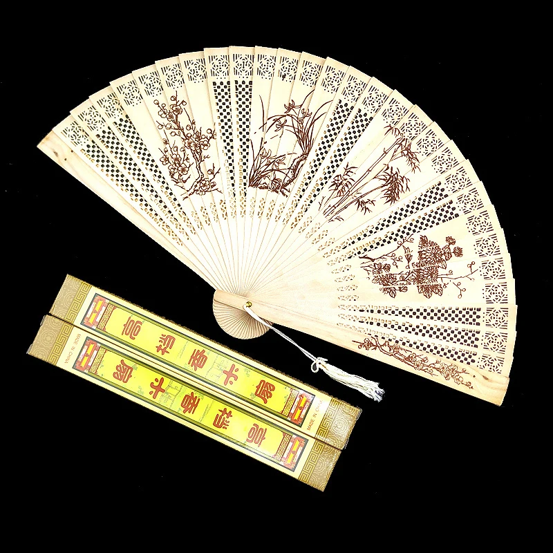 

New Women's Fragrant Wooden Folding Fan Fragrant Wooden Fan Hollow Wooden Fan Antique Classical Female Fan Chinese Hand Fan