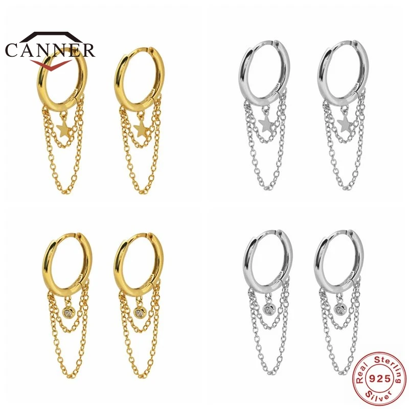 

CANNER 925 Sterling Silver Fashion Trendy Tassel Chain Hoop Earrings For Women Piercing Earings Ear Buckle Jewelry Pendientes
