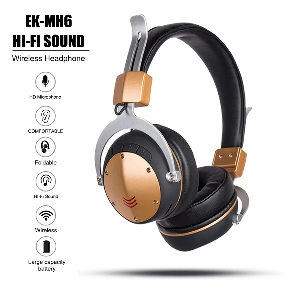 

Беспроводная гарнитура MH6 BT4.2 с креплением на голову, Складная регулируемая стереогарнитура с кнопкой управления, FM-радио