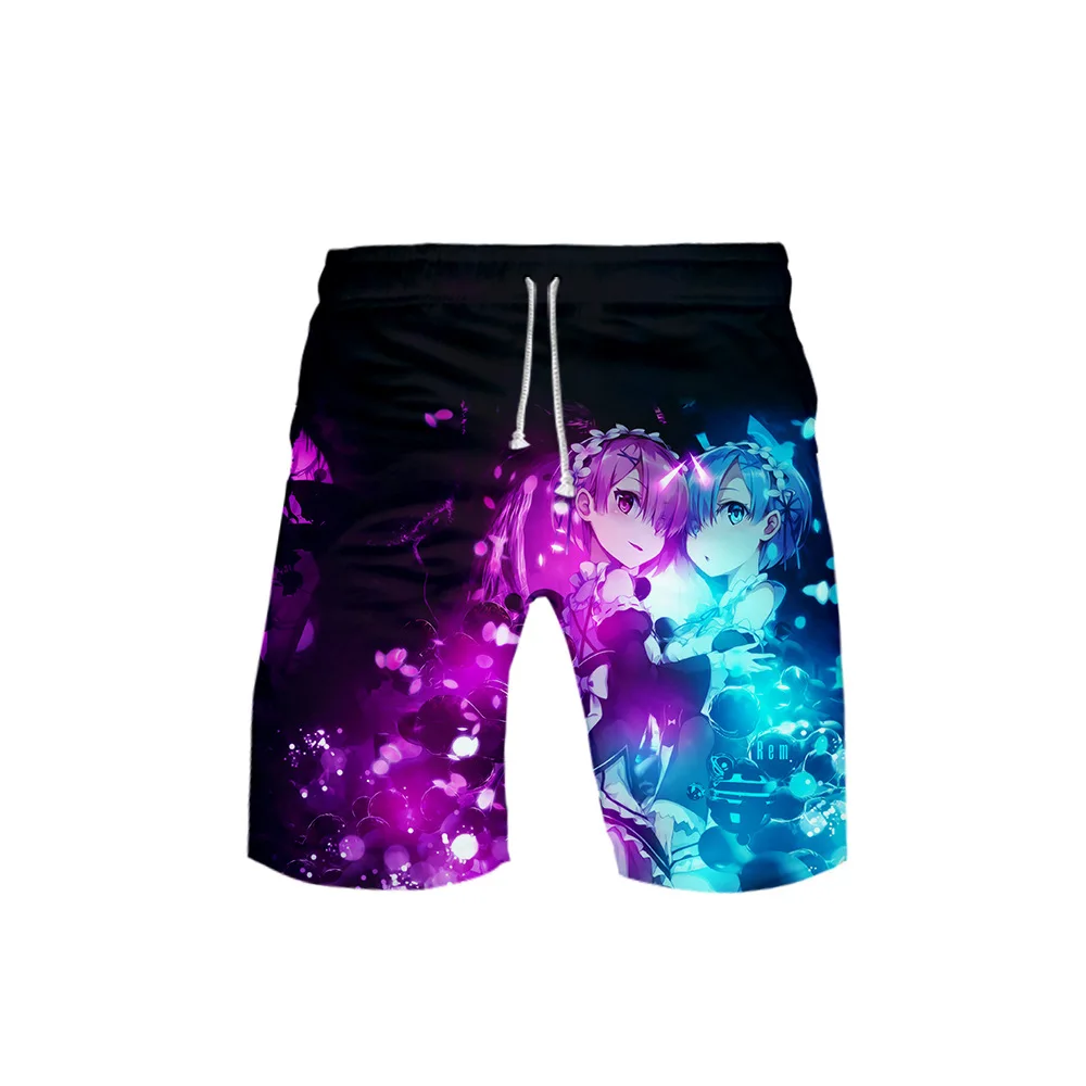 

3 to 14 years kids Beach Shorts Re Zero 3D print Swimwear Beach Pants boys girls Anime Rem Ram Swimming Board Shorts