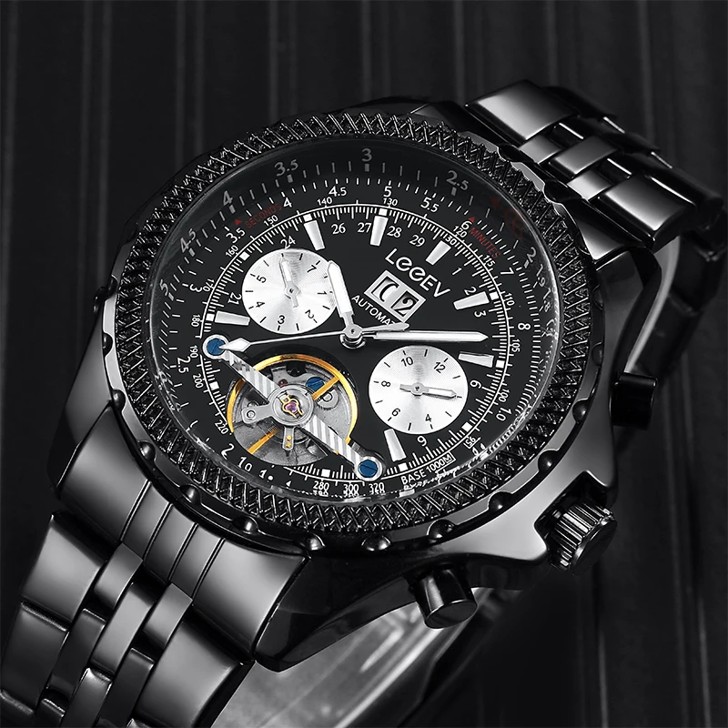 LeeEV для мужчин s часы Роскошные автоматические механические Tourbillon часы Бизнес наручные часы для мужчин