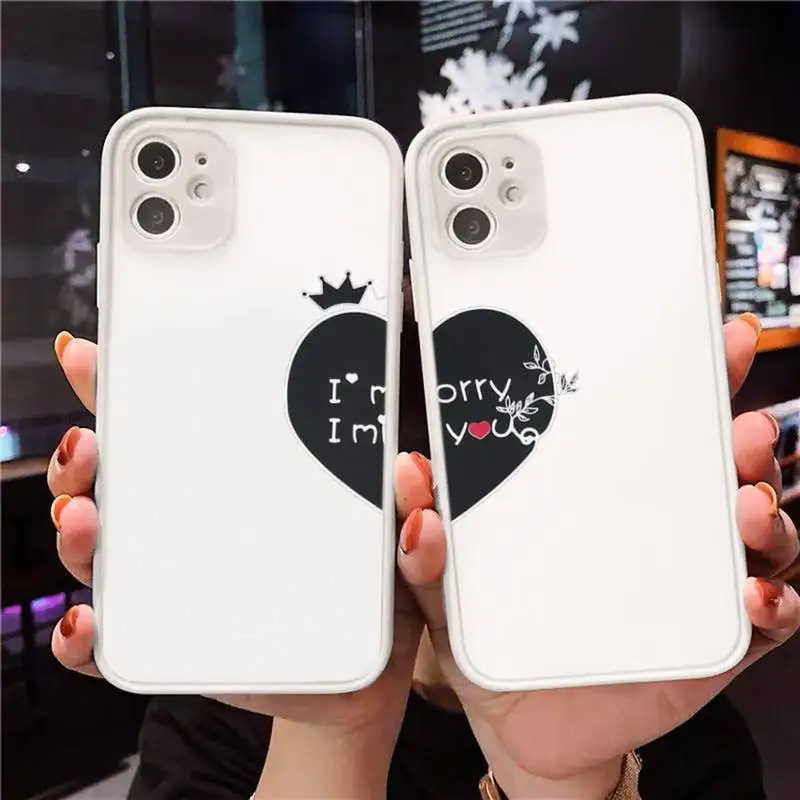 

Love Partner Heart Phone Case Transparent Matte For IPhone 7 8 11 12 S Mini Pro X XS XR MAX Plus Cover Shell