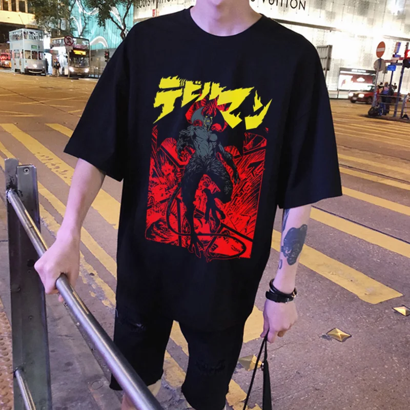 

Футболка Harajuku с рисунком манги, японского аниме дебирумана, крутая футболка Devilman Crybaby, мужские летние топы, хлопковая уличная одежда с корот...