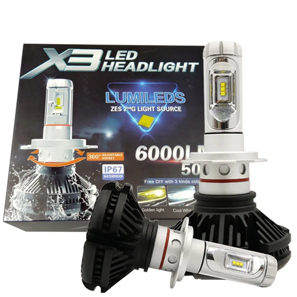 3000K 8000K 6000 DIY H1 H4 H7 H8 H10 H11 HB3 9005 9006 9012 H16 светодиодные лампы 50 Вт 5202 лм все в