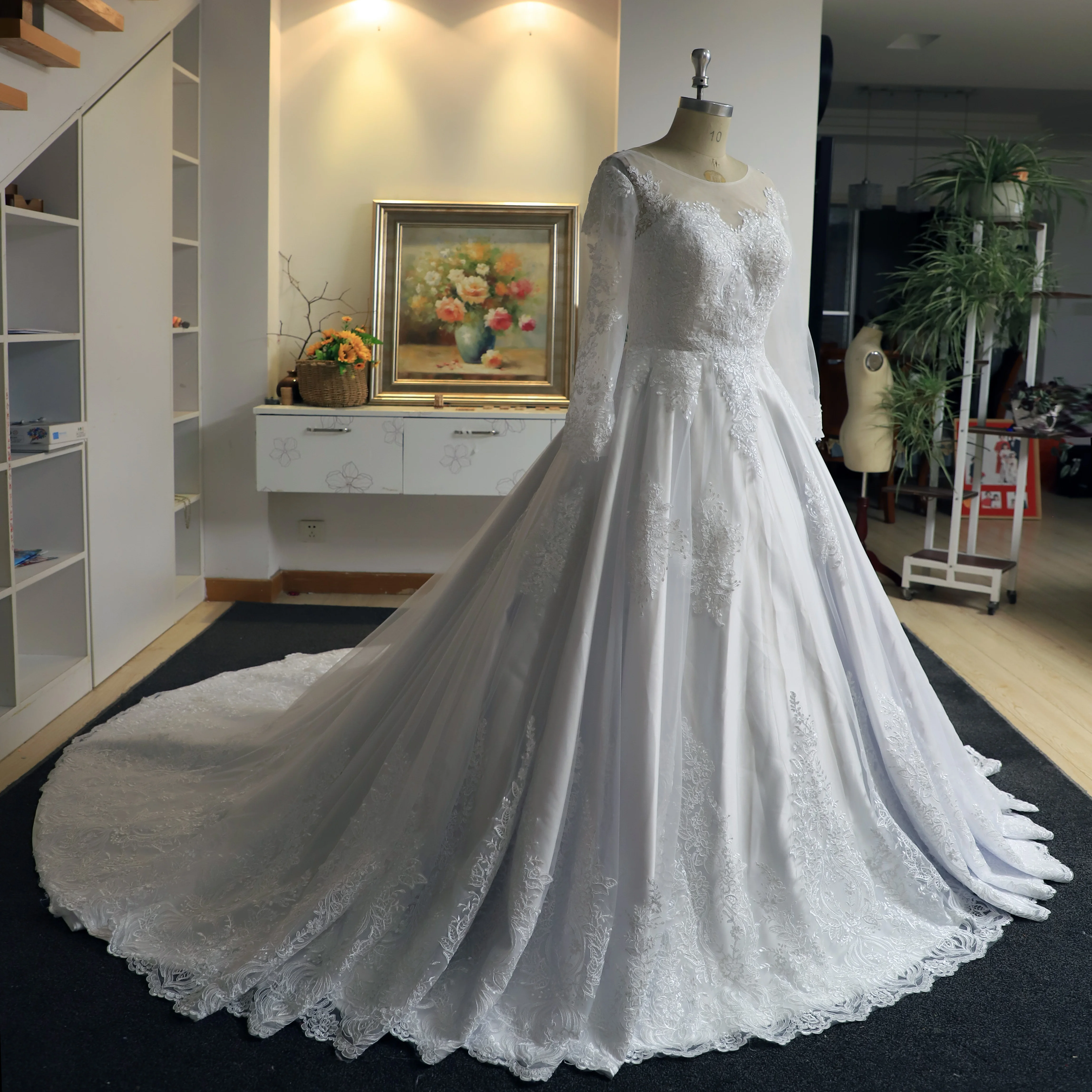 Бальное платье Свадебные платья с длинным рукавом 2021 драгоценным вырезом