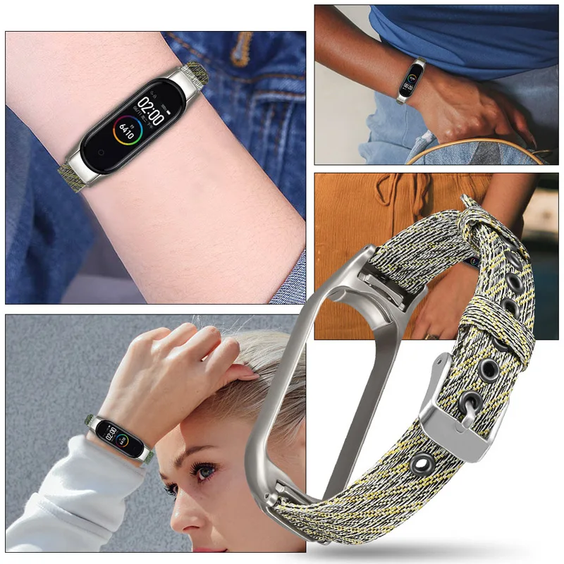 

New strap for Xiaomi Bracelet 5 strap metal frame canvas pattern fashion strap suitable for Xiaomi watch 5 canvas wristband