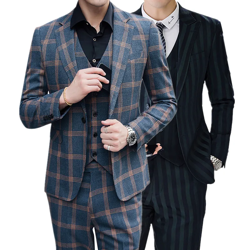 Костюм мужской из 3 предметов Молодежный костюм для отдыха облегающий Свадебный