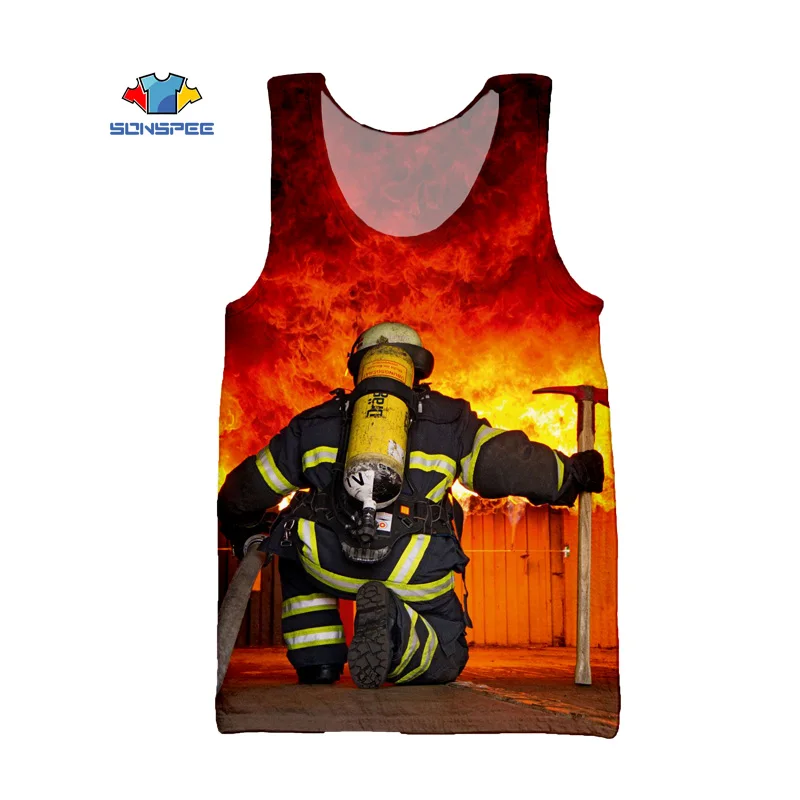 

SONSPEE Summer Firefighter Warrior 3D Printing Mens Vest Sweatshirt Ladies Vest Sleeveless Casual Adult Street Speed Hip Hop Top