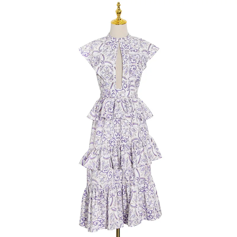 

Seasonal female floral printing and dyeing goddess heart cake dress