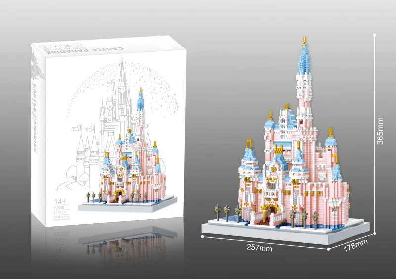 

YZ079 City Fairyland Creator Building Brick Micro Diamond Block World Famous Mini Pink Fairy Tale Castle Model Nanobrick Toy