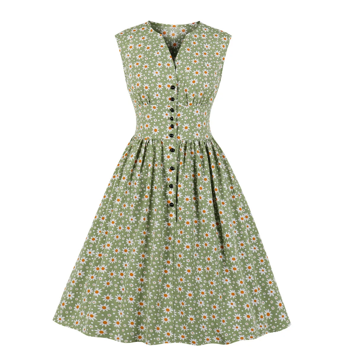 

Vintage Floral Dress Swing Retro 50s 60s Pin Up 4XL Field Little Daisy Print Jurken Sundress Rockabilly Holiday Casual Dresses