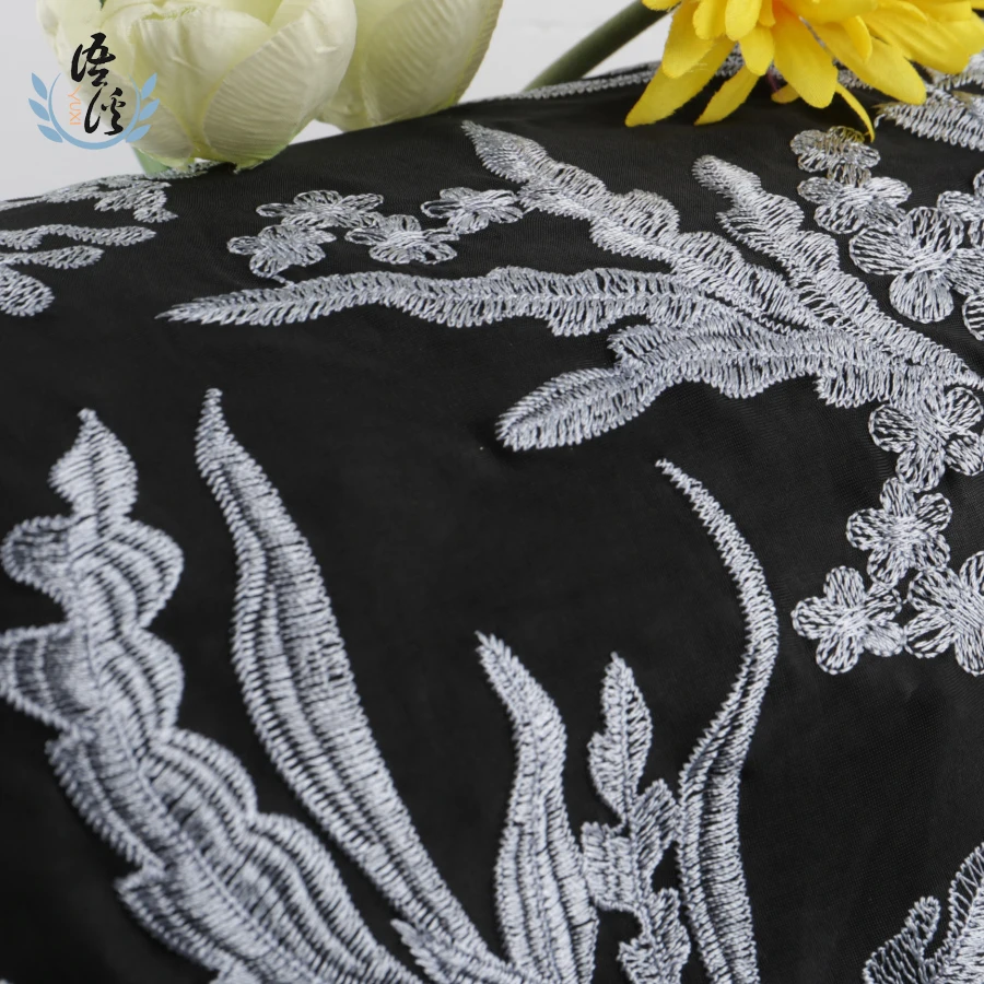 5 ярдов новая осенняя и зимняя фейерверк золы ткань с вышитым цветком черная