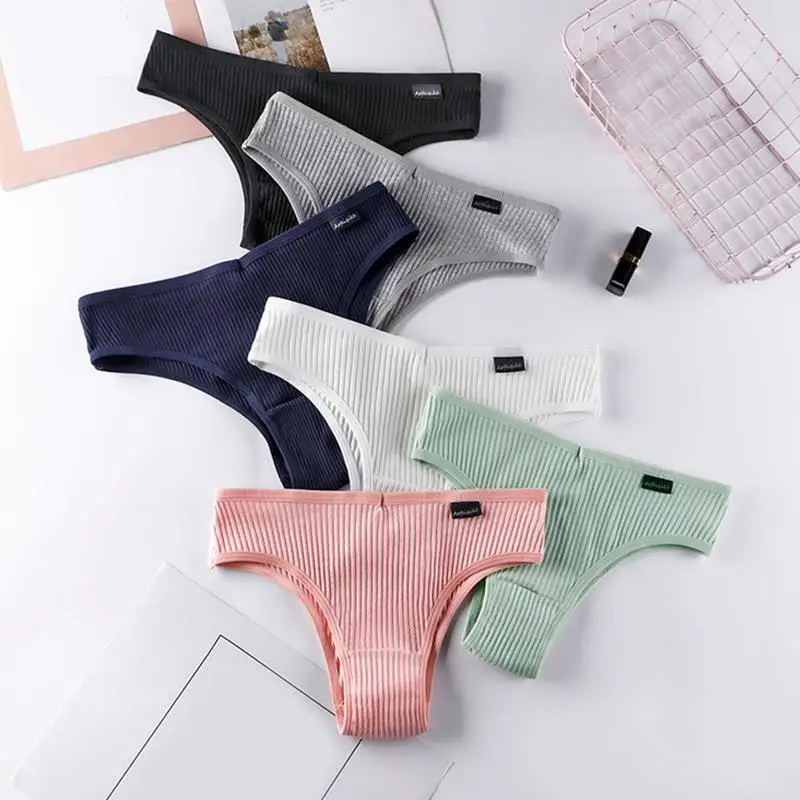 

Женское хлопковое нижнее белье, женское нижнее белье, однотонные стринги для женщин, трусики с низкой посадкой, удобные Сексуальные Трусики...