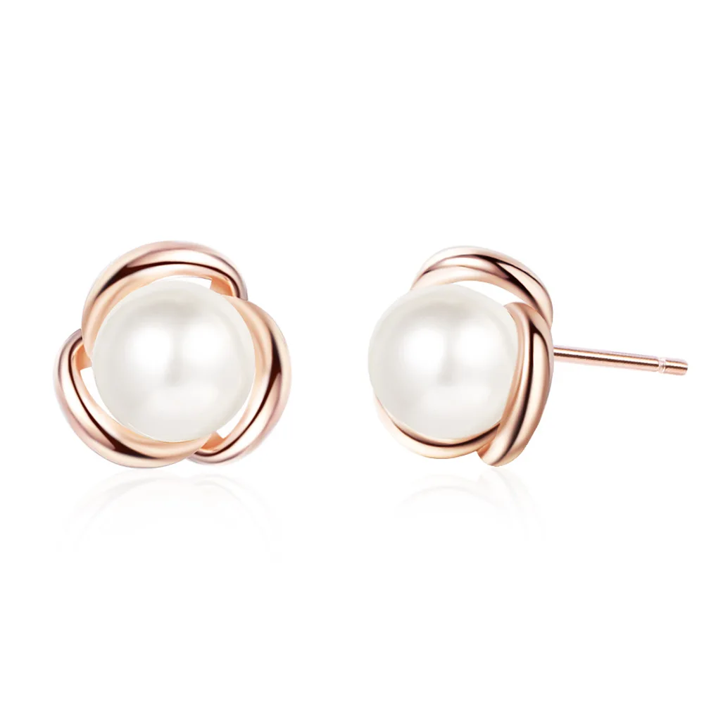 

Elegant Simple Rose Flower Pearl Jewelry 925 Sterling Silver Ladies Stud Earrings Promotion Gift Cheap Drop Shipping