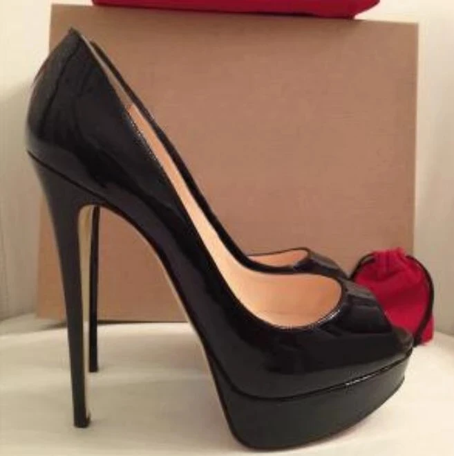 

Luxury Logo Women High Heel Shoes Red Peep Toe Bottom Sandals 14cm Nude/black Patent Leather Wedding Shoes Women Bride Shoes