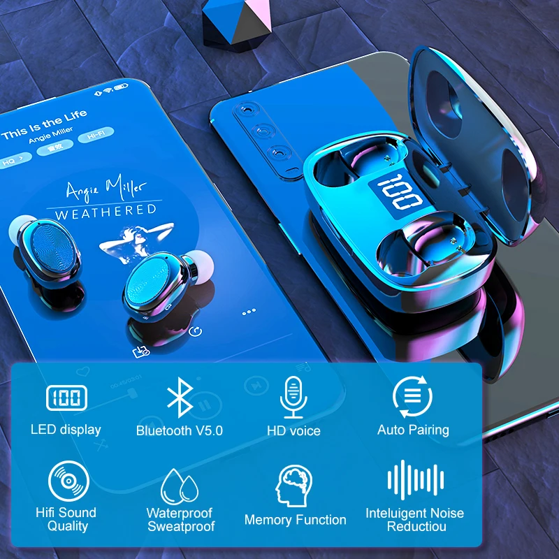 Беспроводные наушники TWS Bluetooth 5 0 мини стерео басы светодиодный дисплей питания