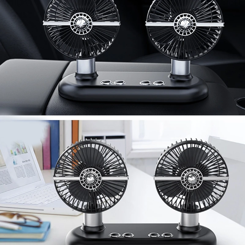 Портативный автомобильный вентилятор с регулируемой двойной головкой 3 скорости