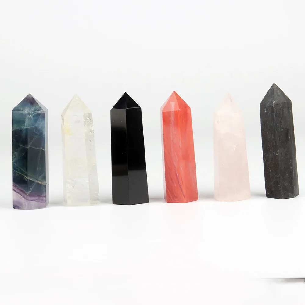 

75*20 mm Natural Fluorite Black Obsidian Carving Scepter Healing Crystal Wand Point Chakra Reiki Healing Stone Carved Home Decor