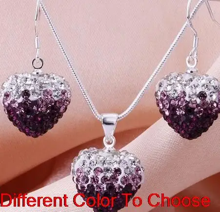 

uki65g mixed multicolor heart Silver Plated snake chain gradual change Crystal crystal set earrings Necklace Women men
