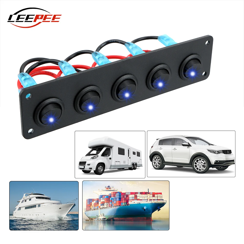 

5 Gang Rocker Switch Panel Circuit Breaker LED Lights Toggle Accessories For Car Yacht Marine Truck Trailer Caravan Vans 12V 24V