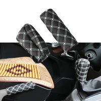 car faux leather red wine gear set for automobile handbrake gear set sleeve 2 in 1 set professional manual gear handle cover