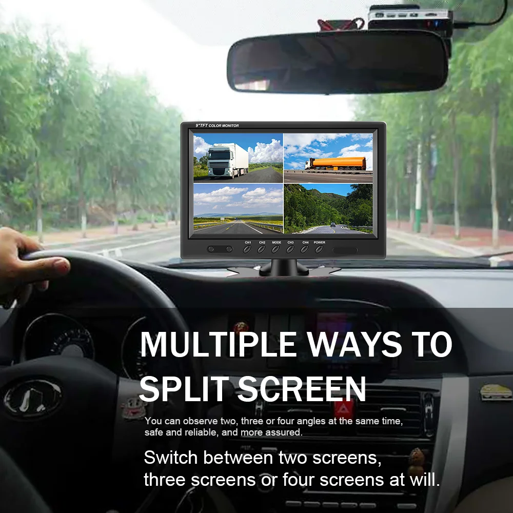 $62.10 9 inch TFT LCD Split Screen Quad Monitor Security Surveillance Car Headrest Rear View Monitor Parking Rear view Camera System