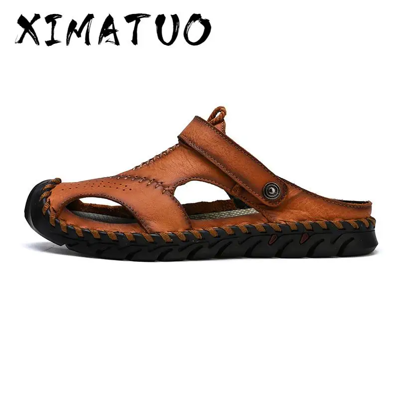 New Big Size 38-46 Genuine Leather Men Sandals Summer Quality Beach Slippers Casual Sneakers Outdoor Roman Shoes | Обувь