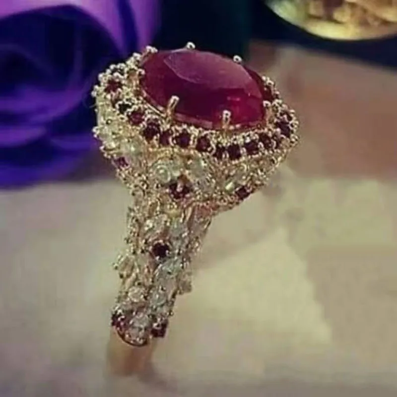 

2021 Hot Luxury Red/Green/White Round Zircon Gold Color Rings For Women Vintage Female Jewelry Birthstone Party Valentine Gifts