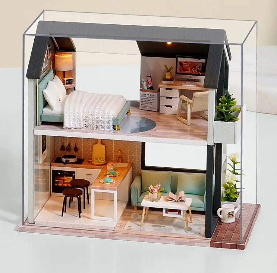 

DIY Dollhouse Handmade 3D Miniature Nordic LED Light Assembly Making Cute Model Furniture Kit DIY Adult Kids Gift