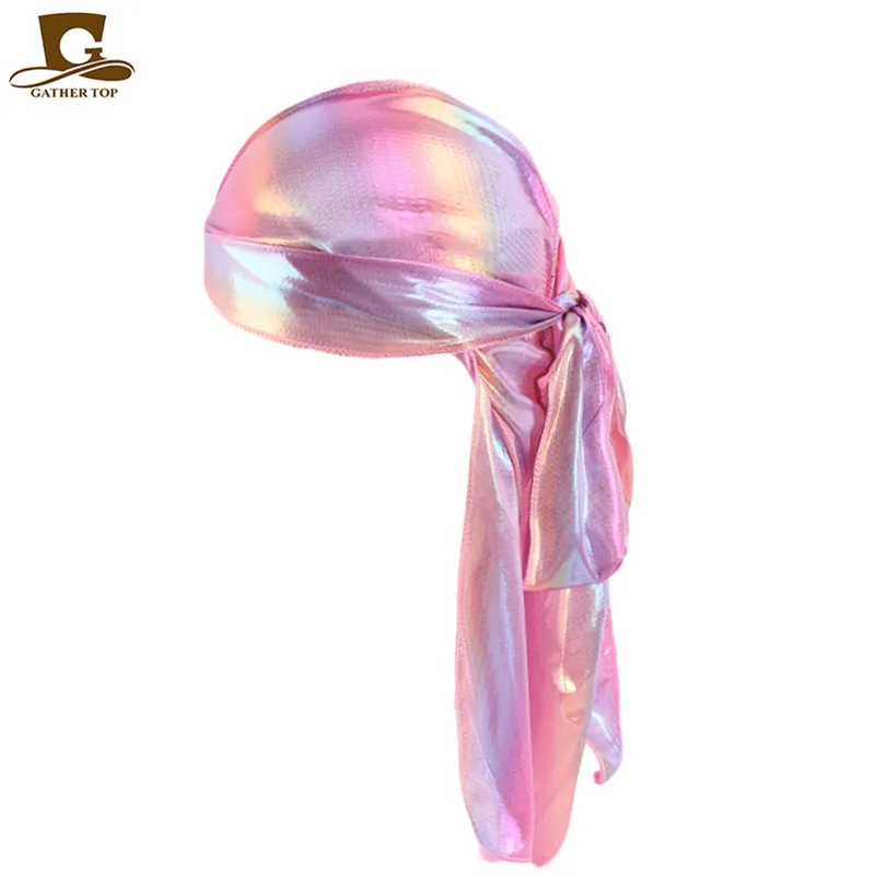 

Пиратская шляпа Baotou с длинным хвостом из искусственного шелка с лазерной эмуляцией, хип-хоповый плащ, шляпа Durag Tjm - 005 - J