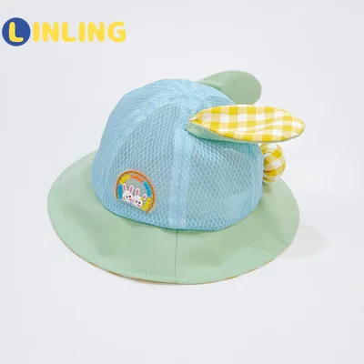 

LINLING Kids Hat Fashion Baby Bucket Sun Hat Children Summer Cute Hollow Caps With Rabbit Ear Toddler Girls Fisherman Hat V122