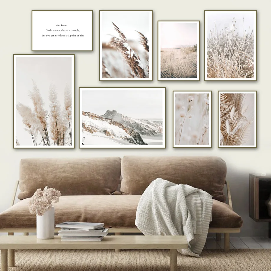 

Winter Plant Dry Grass Snow Mountain Dune Wall Art Canvas Painting Nordic Posters And Prints Wall Pictures For Living Room Decor
