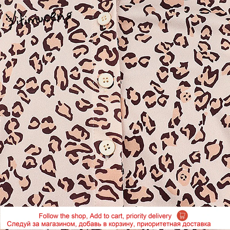 

Yitimuceng Sexy Leopard Dress Partty Tie Dye A-Line Autumn 2021 Turn-down Collar Long Sleeve Single Breasted Lady Dresses New