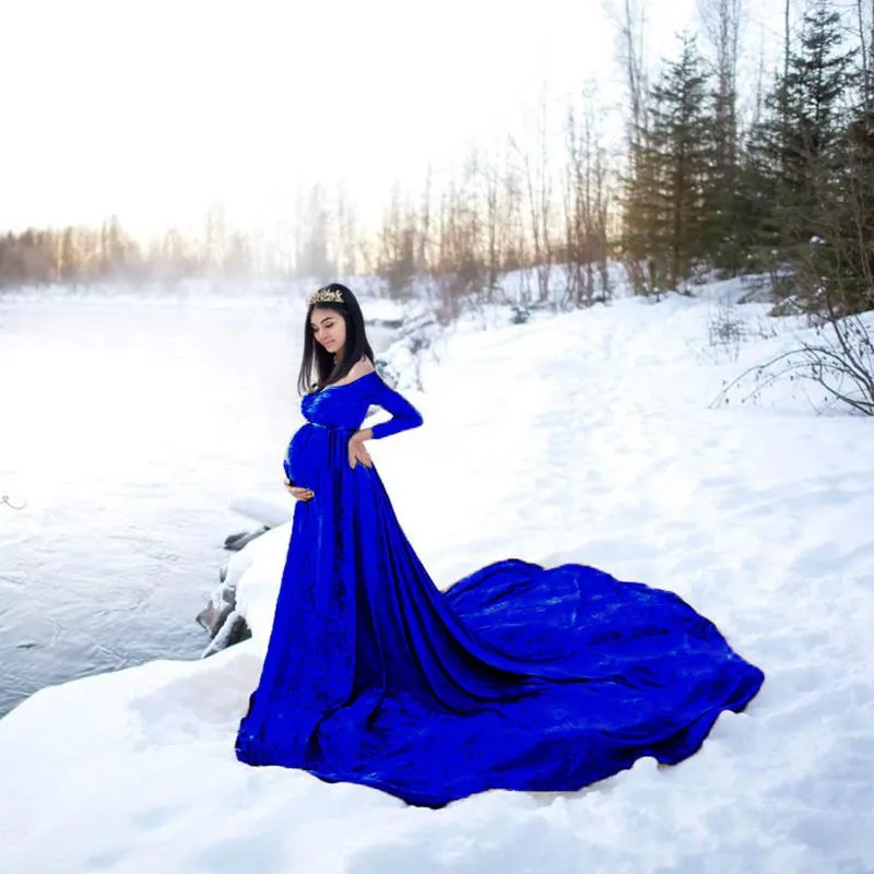 Беременности и родам с открытыми плечами v-образным вырезом платье Вельветовая