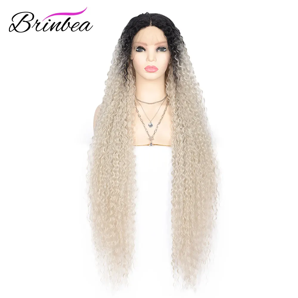 

Brinbea 38 Inches Deep Wave Lace Front Wigs Long Synthetic Transparent Lace Wig for Women High Temperature Fiber Middle Part