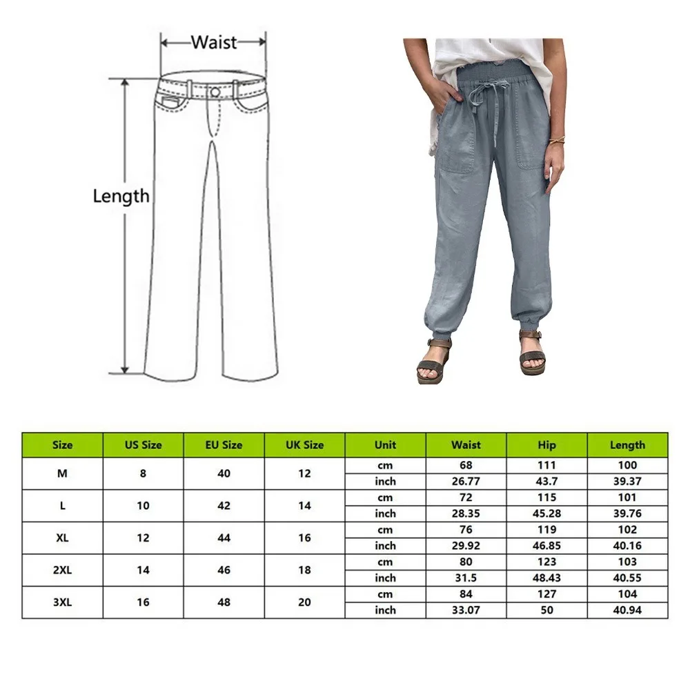 

Plus Size 3xl Women Cotton Linen Pants 2021 New Summer Loose Trousers Casual Drawstring Pantalon Female Ankle-Length Pants