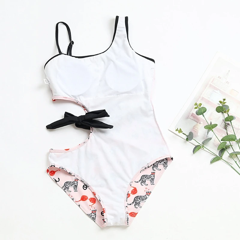 

Women Girls Strap One-Piece Swimsuit Printed Bathing Suit for Mother Daughter Parent-child Swimsuit H9ED