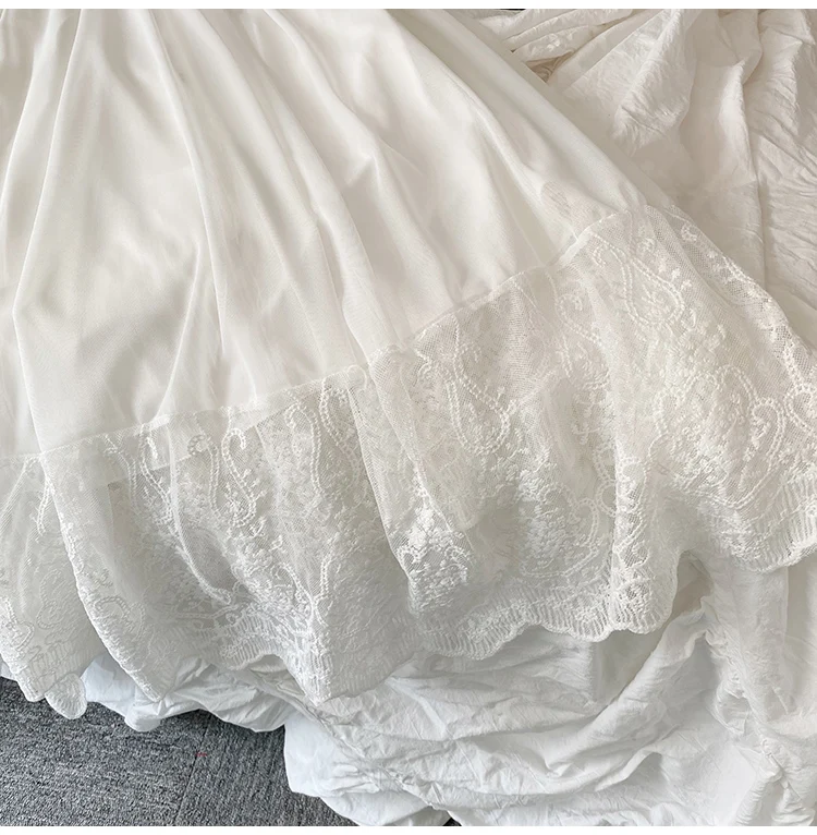 

Flying Sleeves Pajamas with Chest Pad 2021 Summer Lace Mesh Sexy Sling Cotton Nightgown Fashion Court Princess Silk Sleepshirts