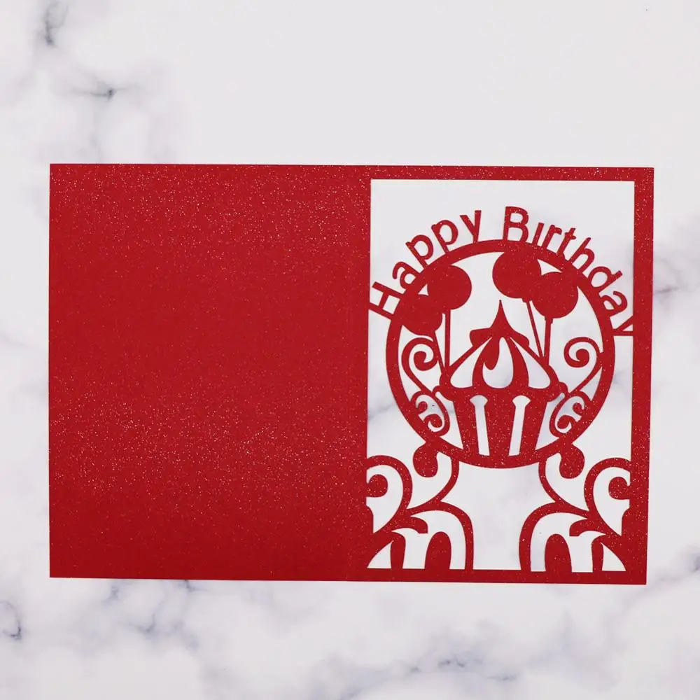

Wedding Invitation Cards, Laser Cut Happy Birthday Design Invites Folds for Bridal Showers, Engagement Parties,