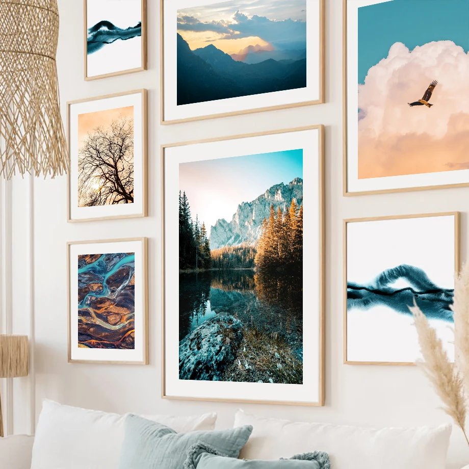 

Forest Hill Lake Sun Cloud Eagle Wall Art Canvas Painting Nordic Posters And Prints Modern Wall Pictures For Living Room Decor