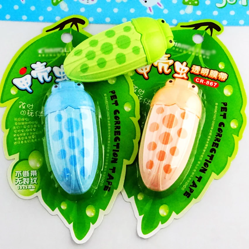 

1Pc Cartoon Beetle Correction Tape Student Stationery Transparent Film Tape Corrector Office Cute Mini Insect Correction Tape