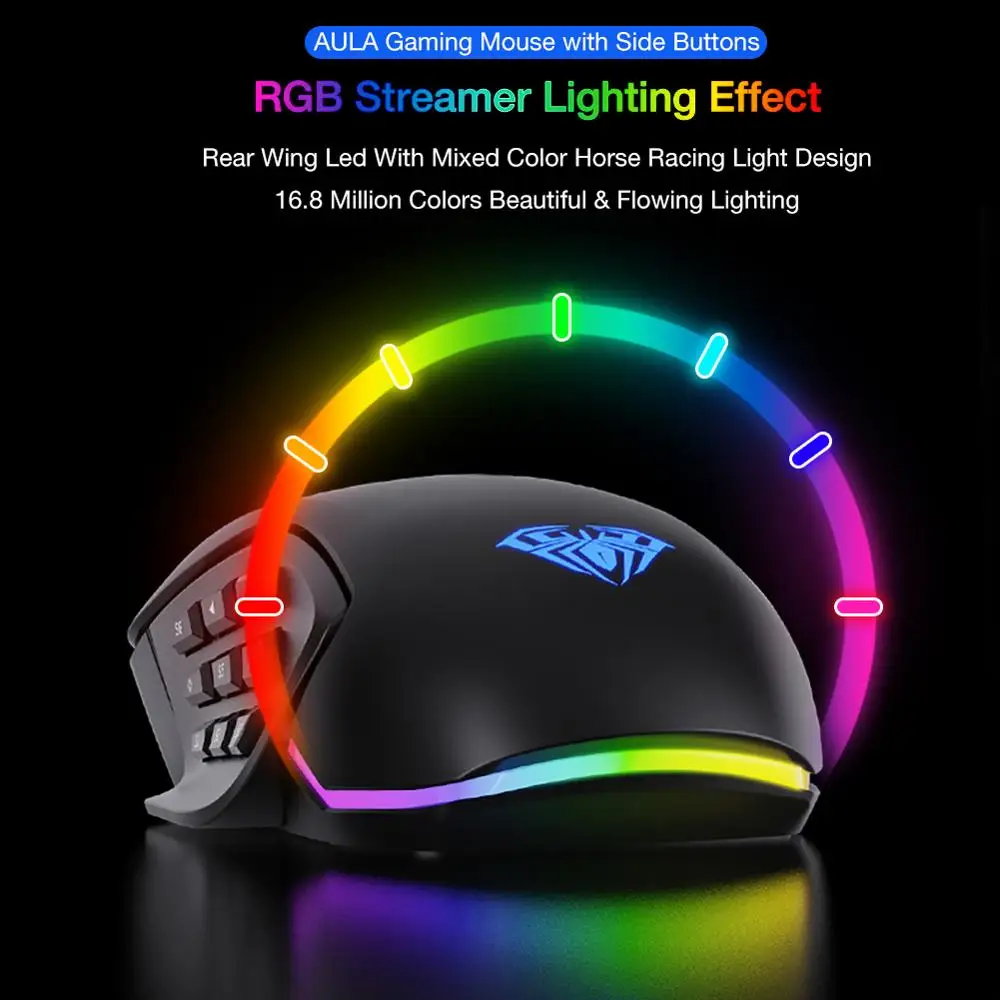 aula rgb gaming mouse 10000 dpi side buttons macro programmable ergonomic 14 wired backlit gamer mice for laptop free global shipping