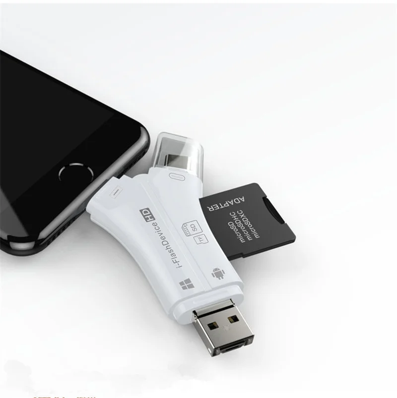 

4 in 1 i Flash Drive USB Micro SD&TF Card Reader Adapter for iPhone pro 11 X max 7 8 12 13 for iPad Macbook Android Camera