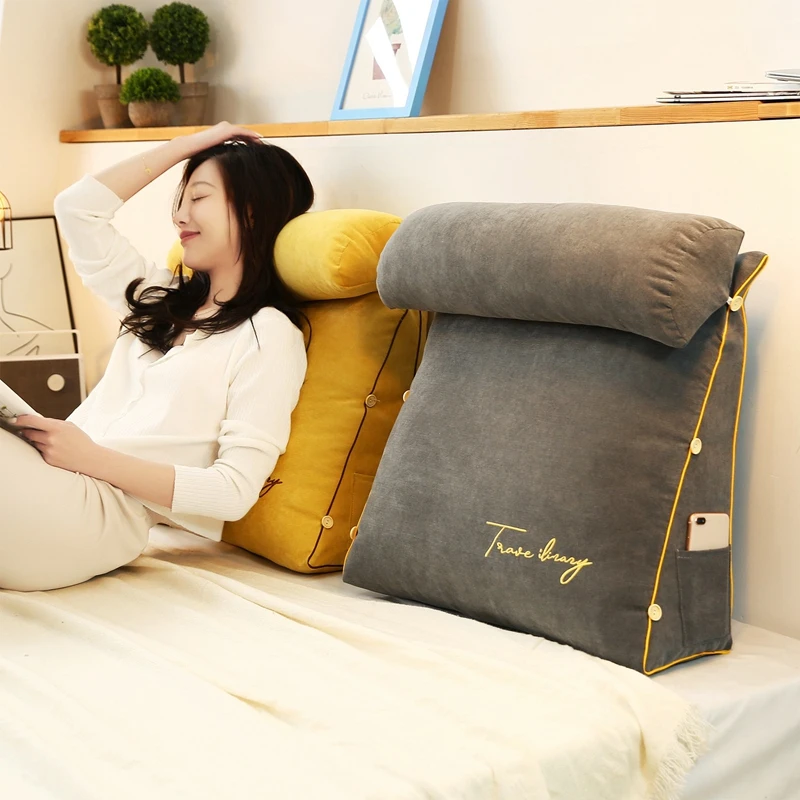 

Triangle Reading Pillow Sofa Waist Cushion Embroidery Wedge Backrest Pillow Soft Back Rest Bed Cushion