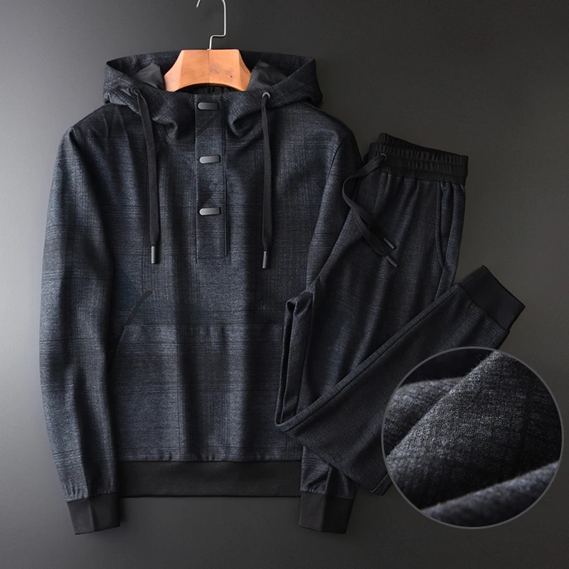 Мужской комплект Minglu мягкая толстовка с капюшоном и штаны размера плюс 4xl на
