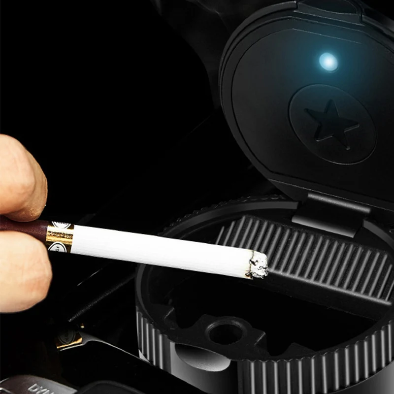 

Автомобильная электронная пепельница со встроенной синей светодиодсветильник кой, портативная автомобильная пепельница с крышкой и защит...