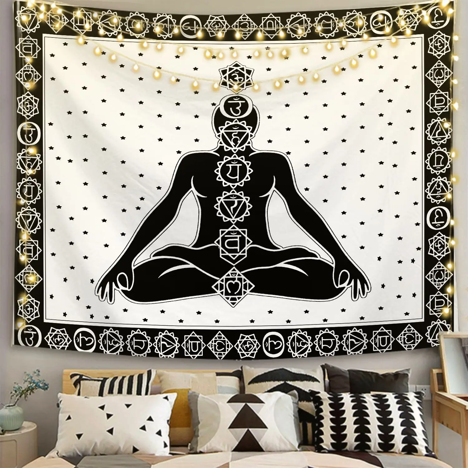 

White Black Sun Moon Mandala Starry Sky Tapestry Wall Hanging Bohemian Gypsy Psychedelic Tapiz Witchcraft Astrology Tapestry